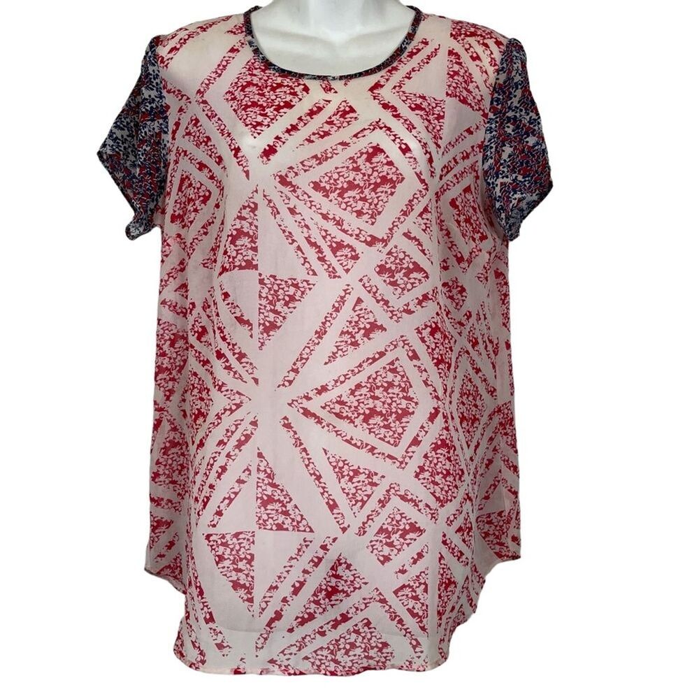 CABI 732 Lightweight COQUETTE Red White Blue Sheer Top Shirt Blouse sz Medium M